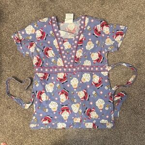 Santa Print scrub top